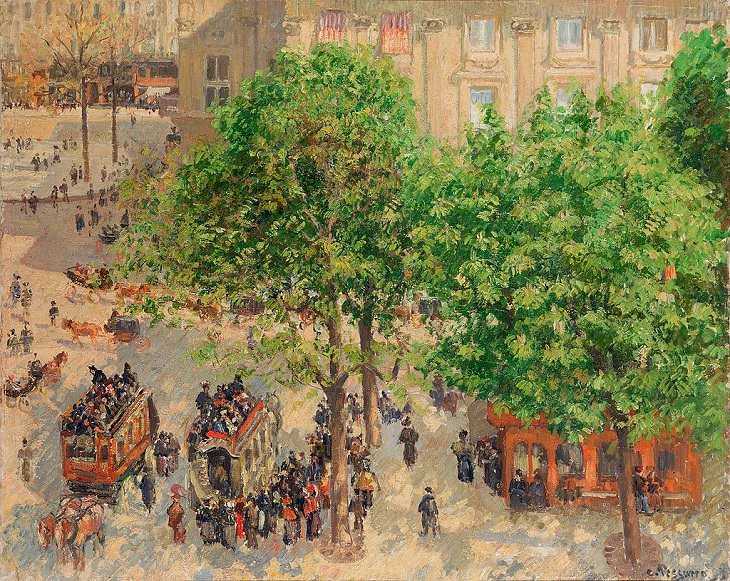 Best and most famous paintings by 19th century impressionist artist Camille Pissarro, Place du Theatre-Francais, Spring, 1898
