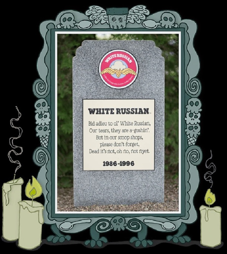 Recipes for the delicious ice cream flavors in Ben & Jerry’s Flavor Graveyard that can be resurrected, White Russian, 1986-1996