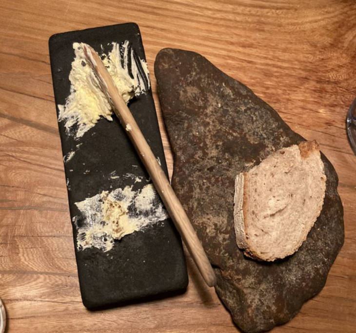 Hilariously creative replacements for plates, bread and butter served on rocks
