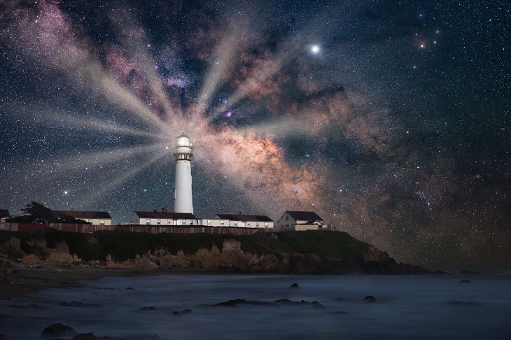 Astronomy photographs of the night sky and nightscapes by Marcin Zajac, Guiding Light, Pigeon Point, the tallest lighthouse along the entire west coast