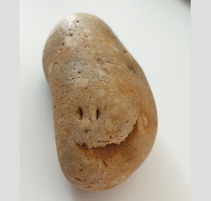 Everyday items with unexpected faces that, once seen, can never be unseen, rock with a smiley face