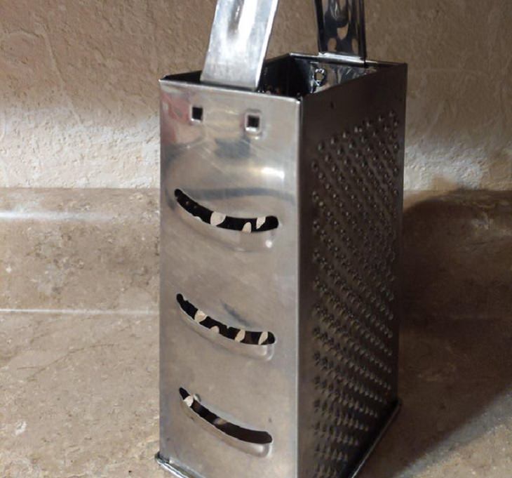 Everyday items with unexpected faces that, once seen, can never be unseen, cheese grater that looks like it has 3 smiles