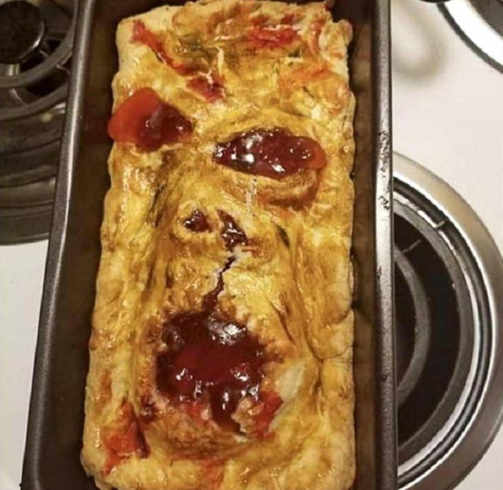 Everyday items with unexpected faces that, once seen, can never be unseen, cherry cobbler with oozing cracks that resemble a face
