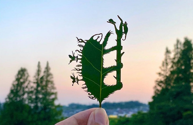 Lito Leaf Art, Japanese artist carves out detailed and intricate drawings of animals on leaves, Home Garden and Kitchen of the Sloth