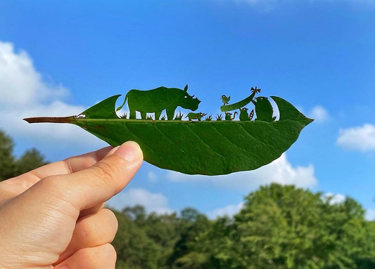 Lito Leaf Art, Japanese artist carves out detailed and intricate drawings of animals on leaves, We all made a new horn together!