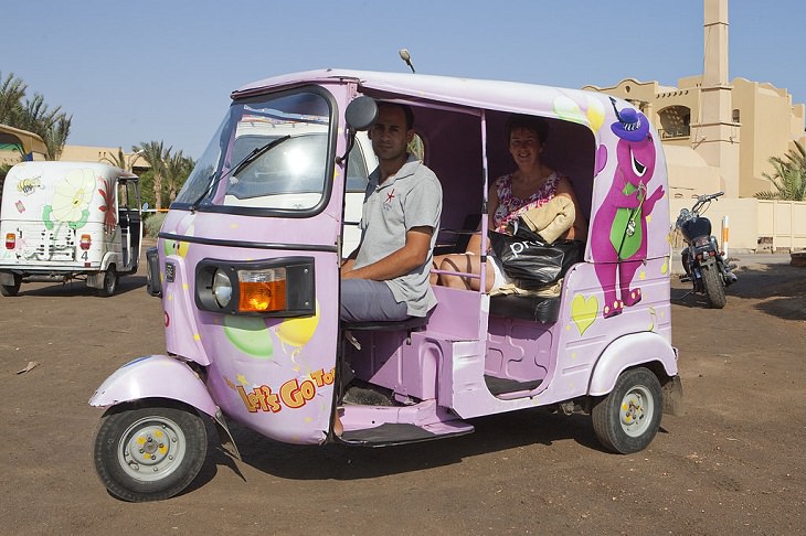 Bizarre, strange, unique and creatively designed taxi cabs found all around the world, Rickshaw, Egypt