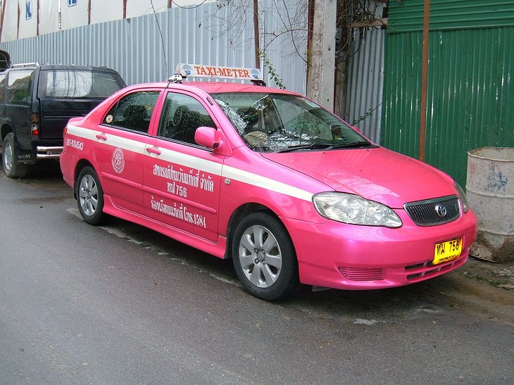 Bizarre, strange, unique and creatively designed taxi cabs found all around the world, Pink Taxi, Thailand