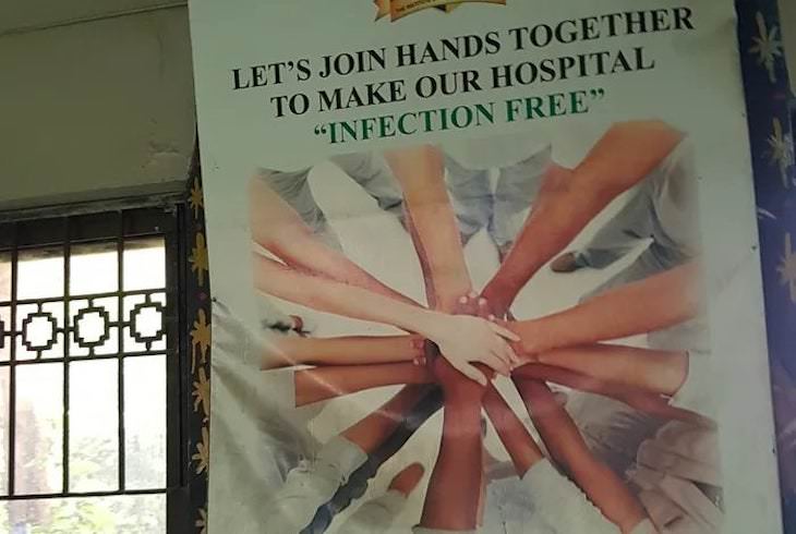 Funny Advertising Fails, Joining hands is s surefire way to make the hospital "infection free"