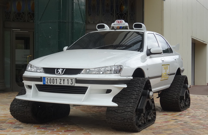 Bizarre, strange, unique and creatively designed taxi cabs found all around the world, Tracked Peugeot 406 Taxi, Switzerland