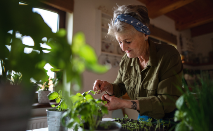 abuela cuidando sus plantas