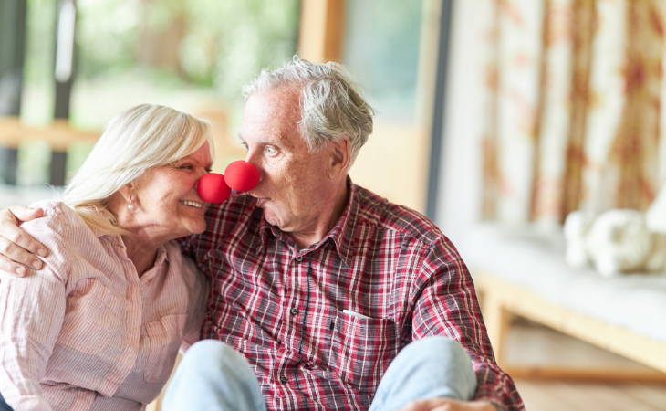 Grandparents with red clown noses