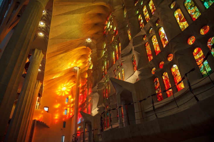 Stained Glass Windows Sun shining through a window of La Sagrada Família