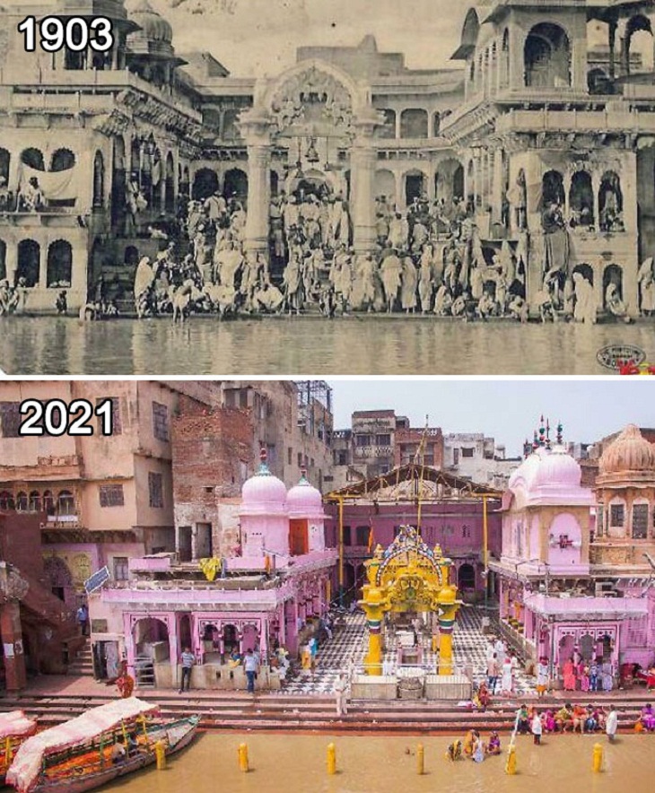 Fotos de antes y después, Vishram Ghat - Mathura, India (1903 y 2021)