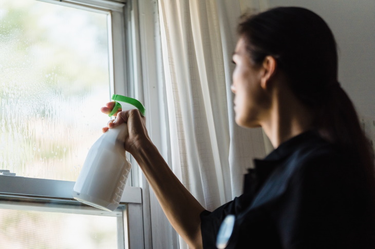 Woman Cleaning the window