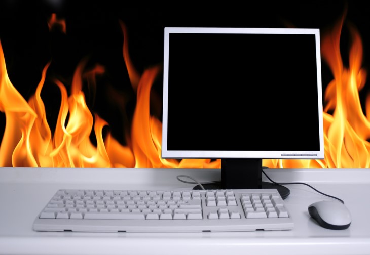 computer in flames