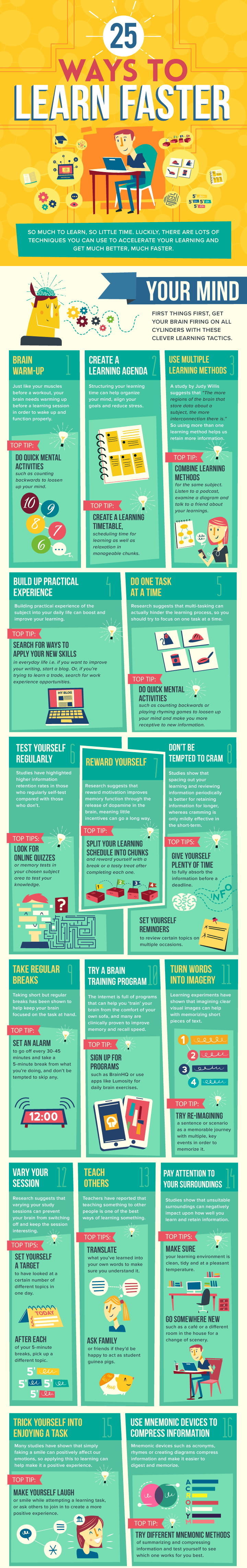 25 tips for faster learning infographic