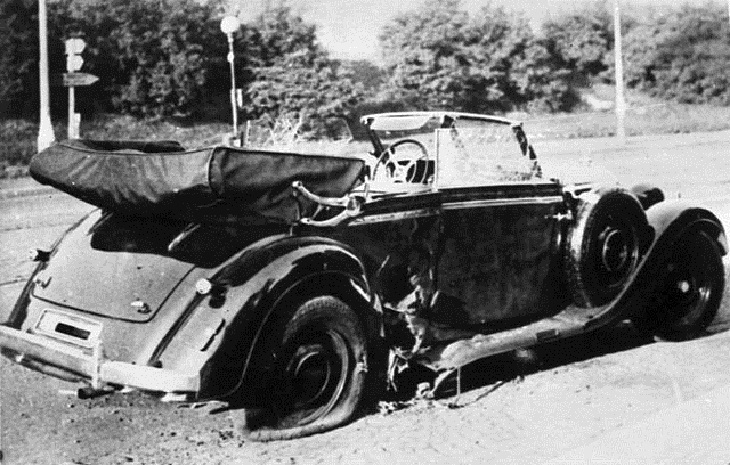 Reinhard Heydrich's car (a Mercedes-Benz 320 Convertible B) after the 1942 assassination attempt in Prague