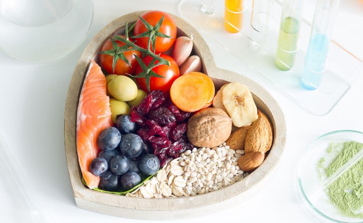 What is Functional Food: Healthy food items in a heart-shaped bowl