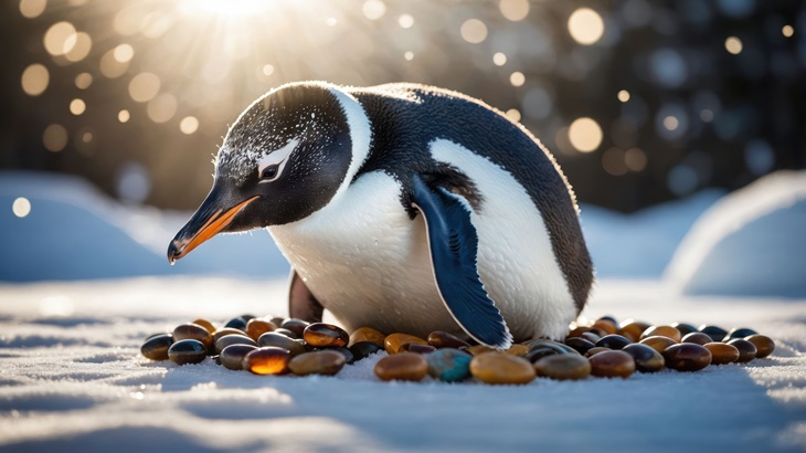 penguin with pebbles