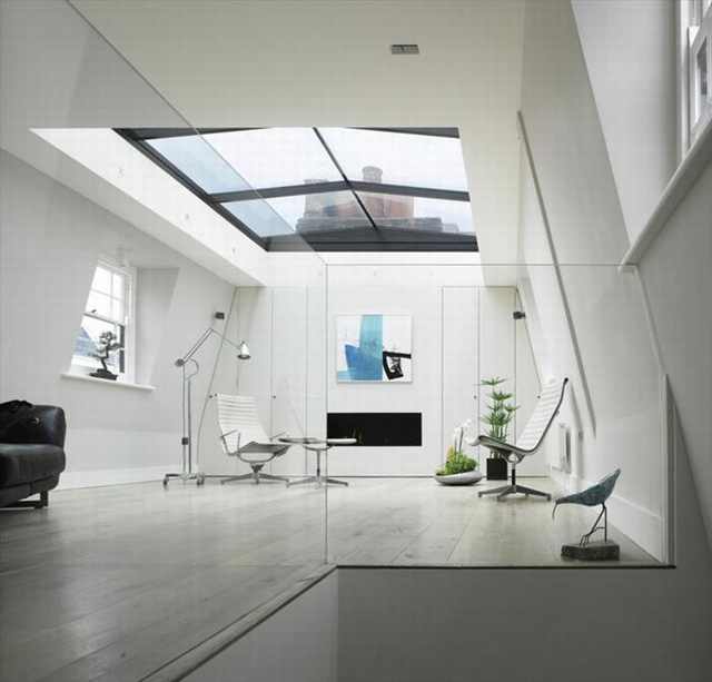 house with open glass ceiling