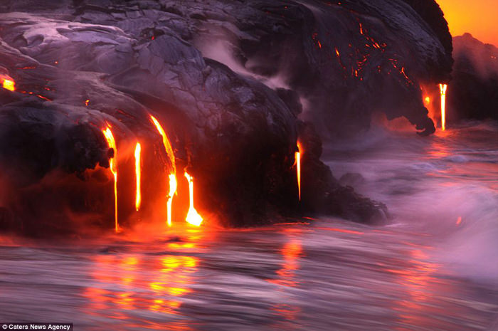 lava and water