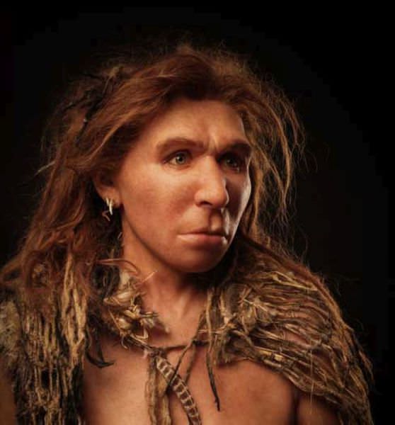 humanoid reconstructions - Homo Neanderthalensis woman against black background