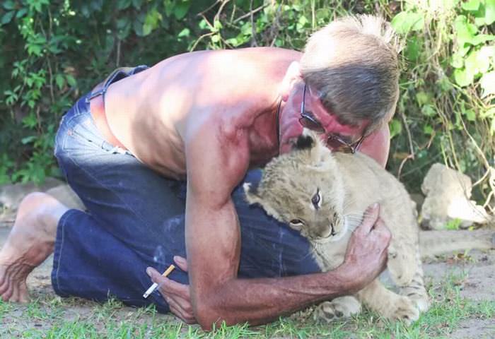 Man and Lion Friends