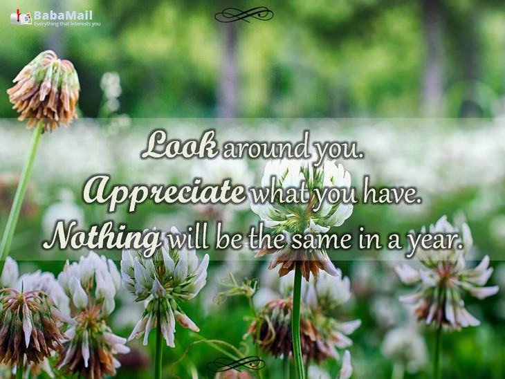 Look around you. Appreciate what you have. Nothing will be the same in a year.