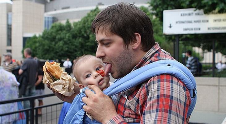 bad dad, burger, baby, sauce, licking