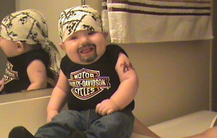 baby, Harley Davidson, biker, bad dad