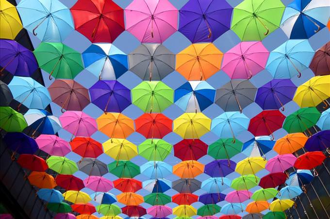 colorful umbrellas in the sky