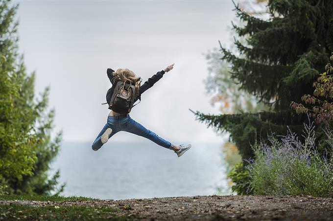 woman jumping in the air