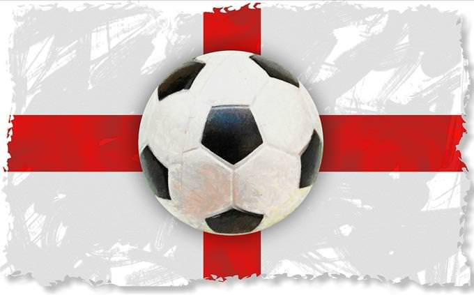 soccer ball over England flag