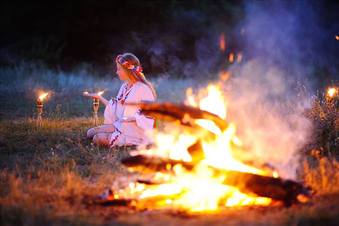 Ukrainian girl performing ritual