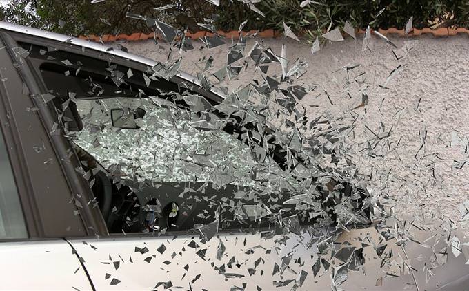 car crash with shattered glass