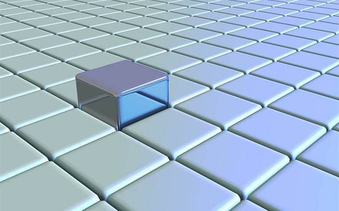 A cube risen over a flat square surface