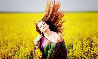 Woman in flowery field