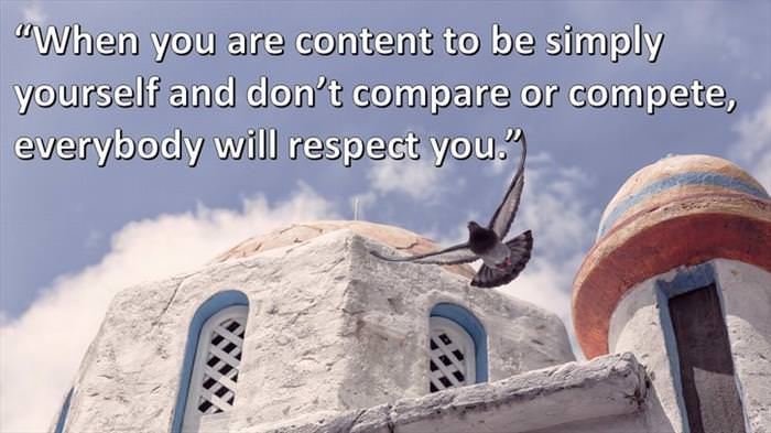 Lao-Tzu - When you are content to be simply yourself and don't compare or compete, everybody will respect you.