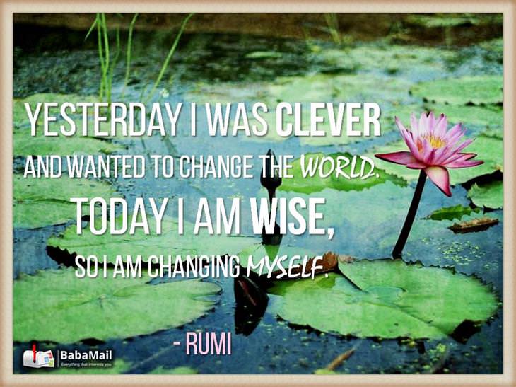 Rumi - Yesterday I was clever and wanted to change the world. Today I am wise so I am changing myself.
