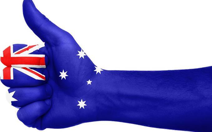 hand with australian flag