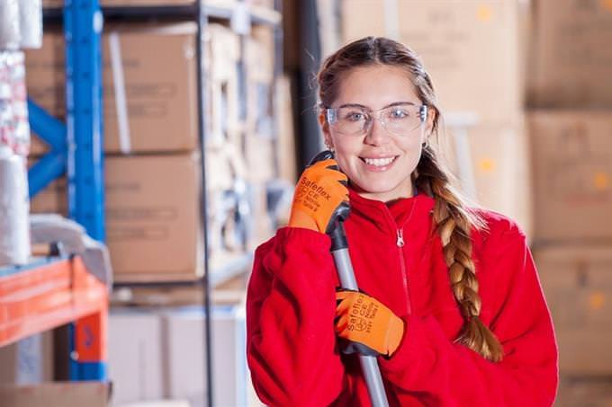 Smiling woman with squeegee