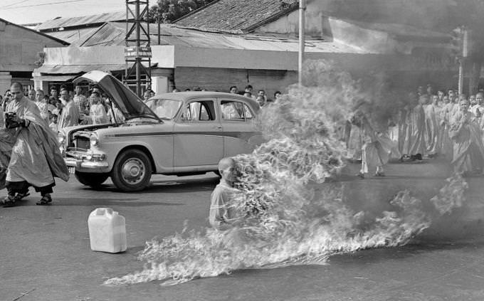 Buddhist monk burning
