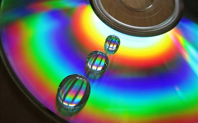 rainbow CD with water droplets