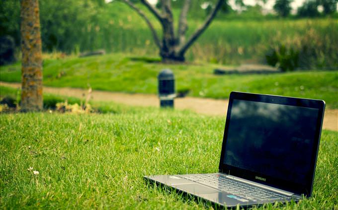 laptop on grass