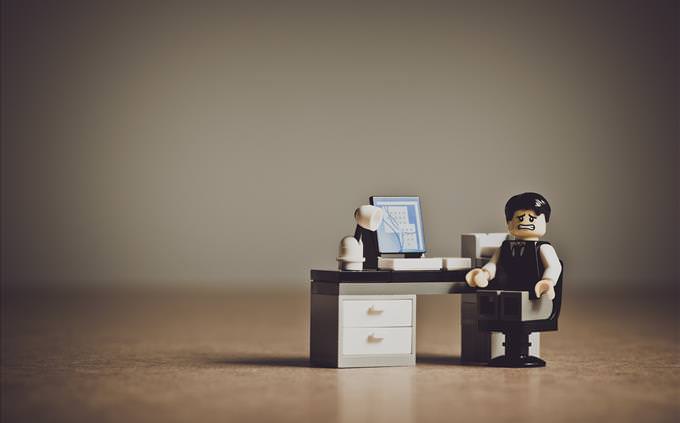 Lego distressed man with PC