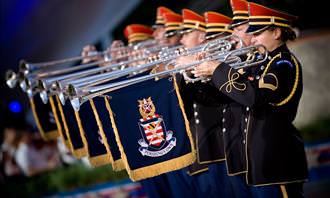 group of heralds playing trumpets