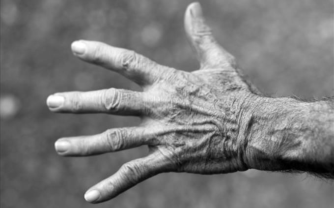 monochrome senior man's hand