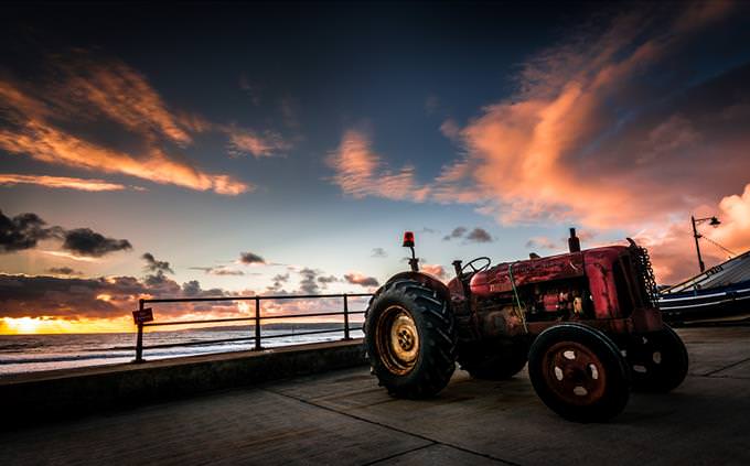 tractor at sundown