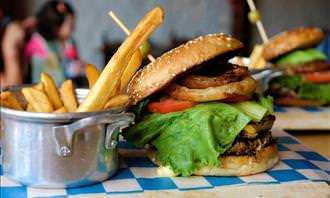 large burger and fries