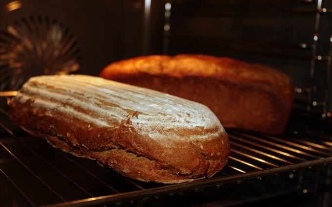 baking bread in an oven